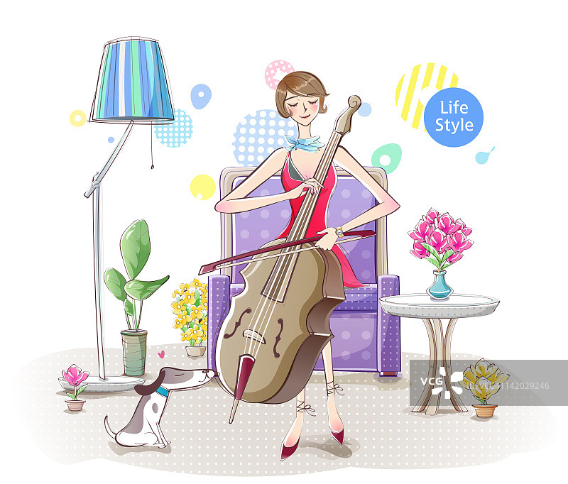 一个女孩拉小提琴的插图图片素材