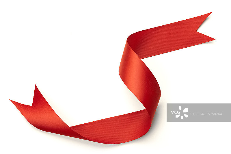 红色丝带与优雅的卷曲孤立在白色背景图片素材