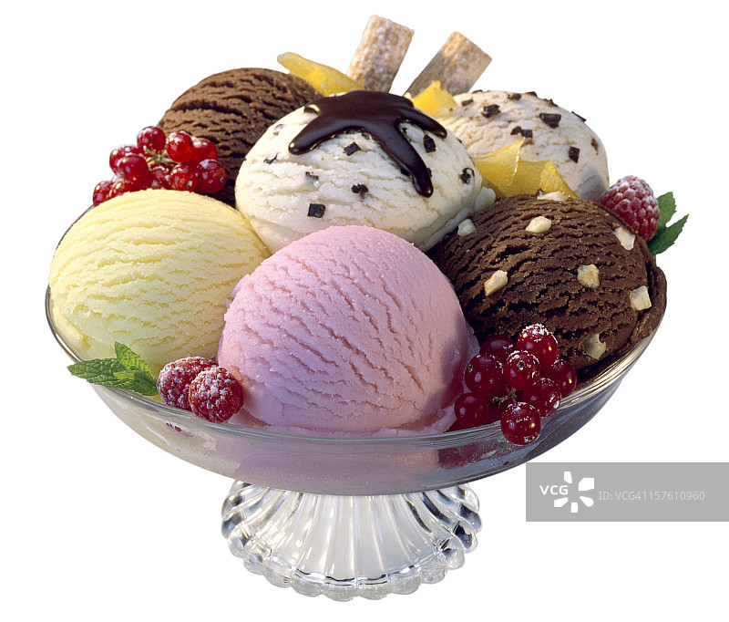 冰淇淋球组成在一个玻璃碗图片素材