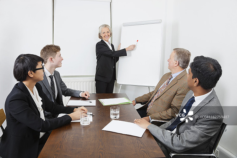 高级女性在商务会议中使用白板图片素材
