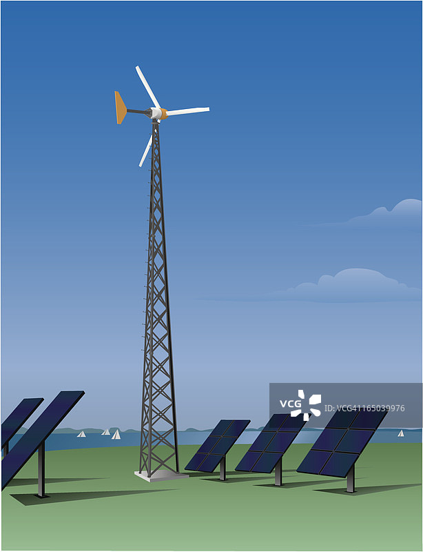 风力涡轮机和太阳能电池板(矢量)图片素材