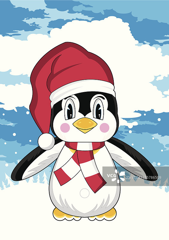 可爱的圣诞企鹅冬季场景图片素材