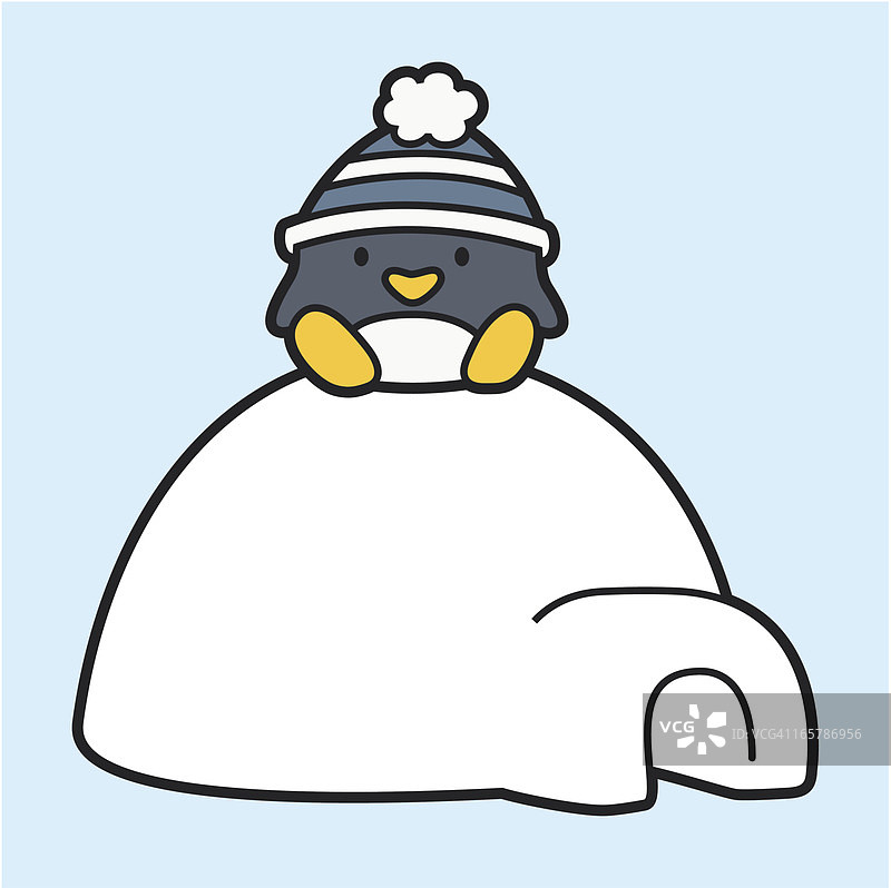 卡通企鹅坐在冰屋上图片素材
