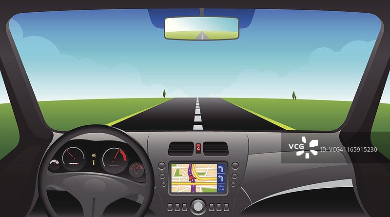 车内仪表盘带有GPS装置图片素材
