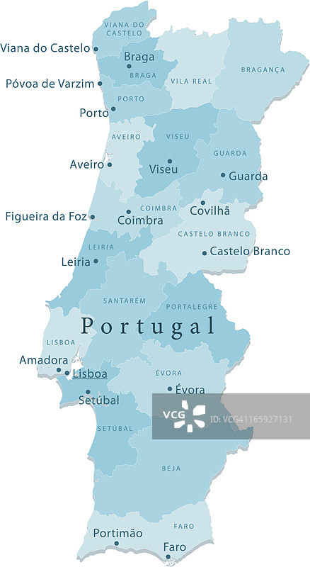 葡萄牙矢量地图区域隔离图片素材