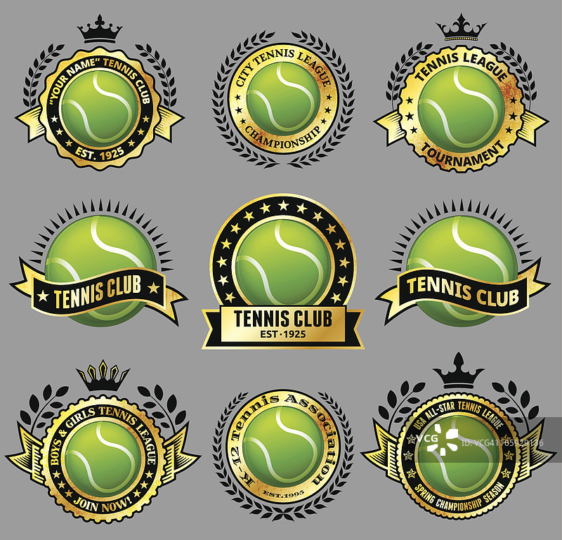 网球在金徽章版税免费矢量图标集图片素材