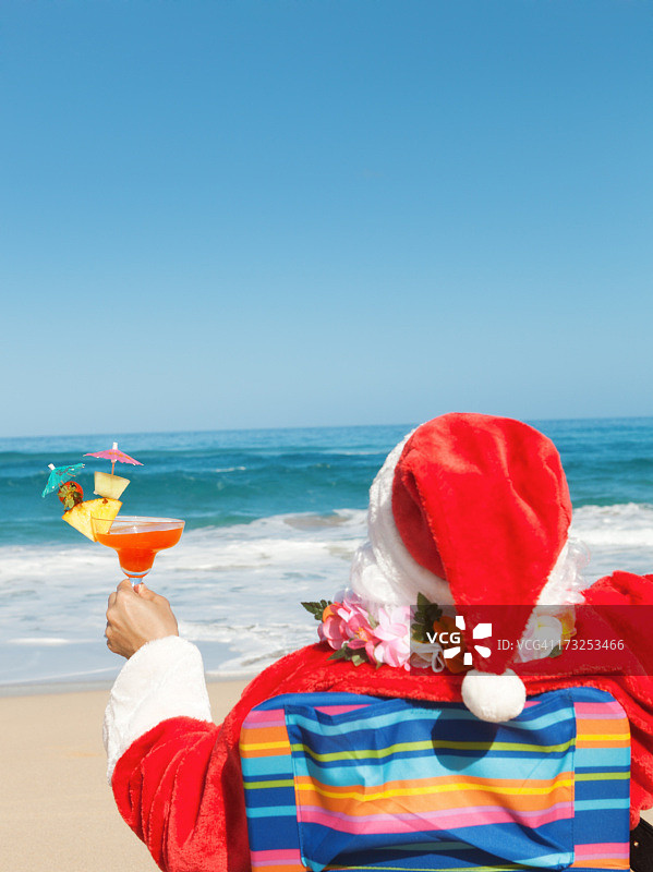 圣诞老人与饮料度假热带海滩特写图片素材