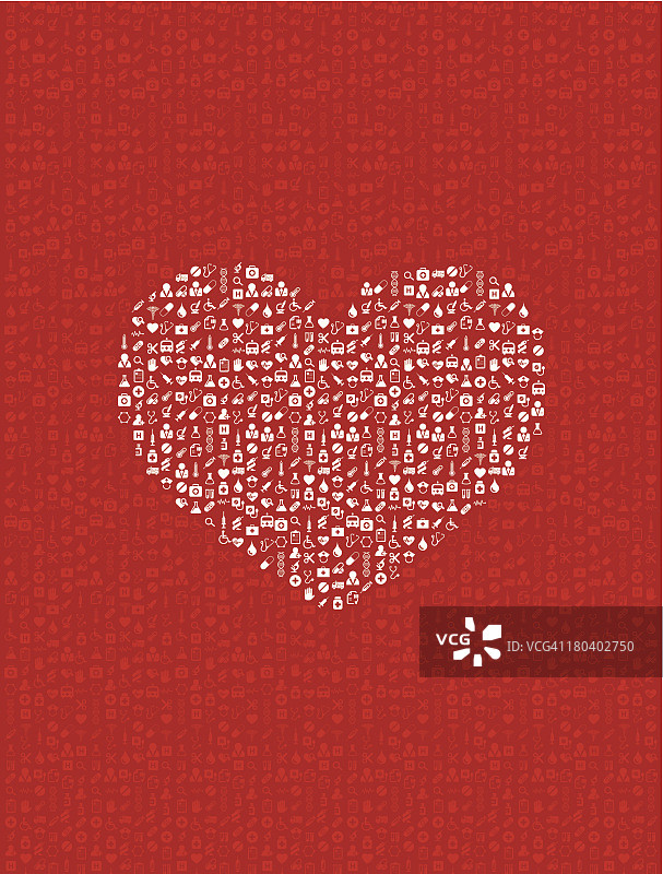 用医疗设备制作的心脏插图，以红色为背景图片素材