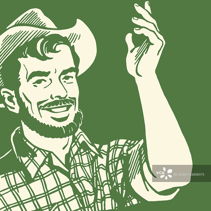 一个留着胡子的农夫在做手势图片素材