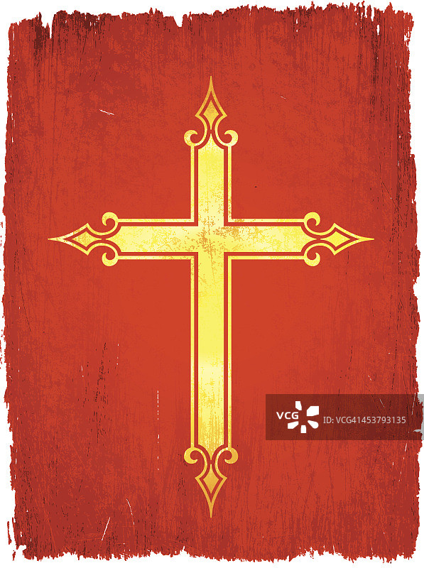 红色背景上的金十字图片素材