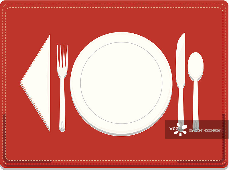餐具的地方设置可选的红色缝线Placemat图片素材