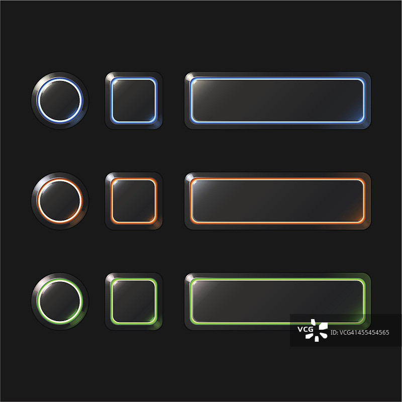 蓝色橙色和绿色发光按钮模板图片素材