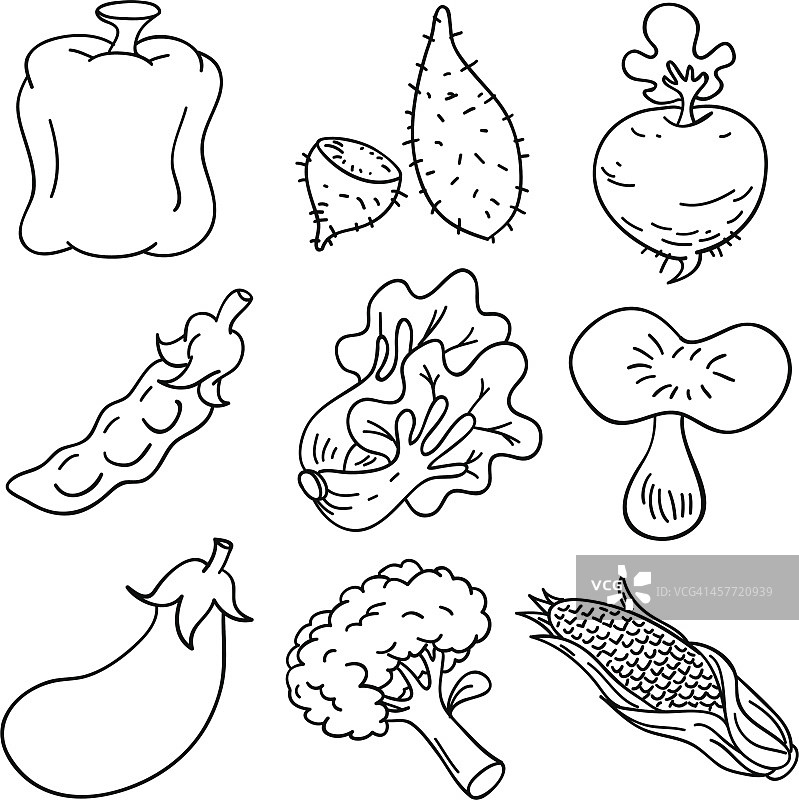 蔬菜收集在黑色和白色图片素材