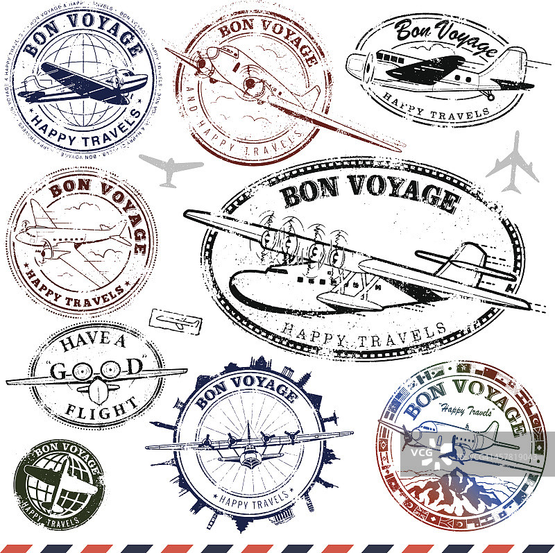 老式飞机邮票图片素材