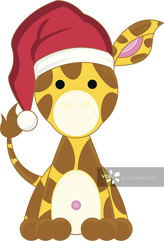 可爱的小圣诞老人帽子长颈鹿图片素材