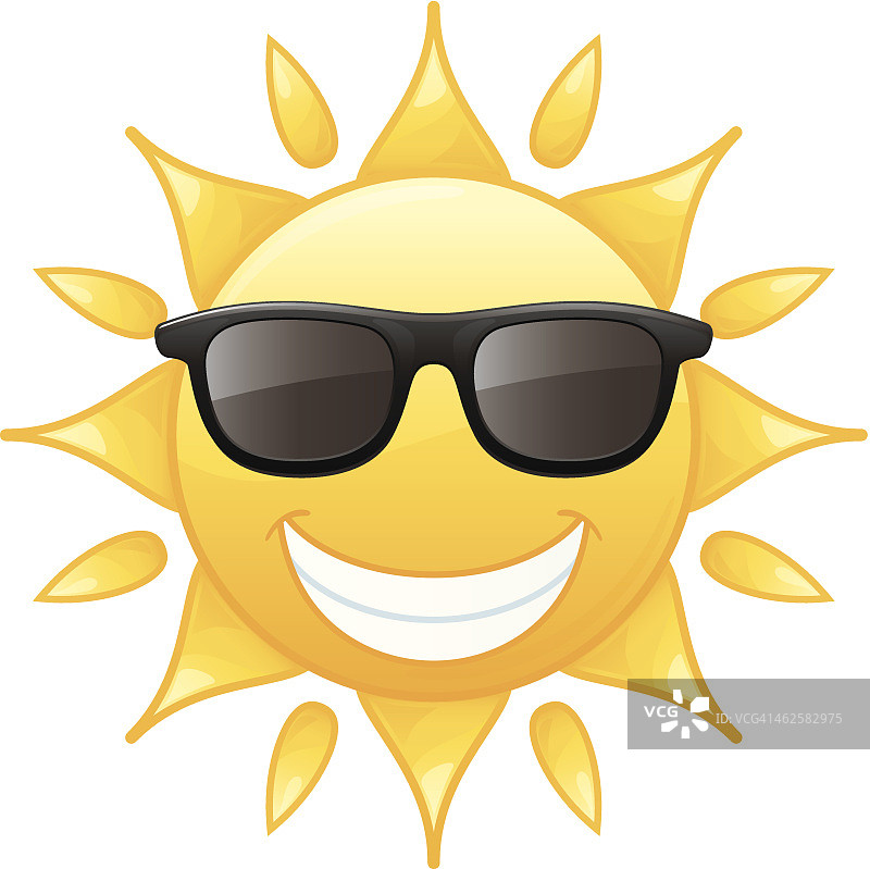 快乐微笑辐射黄色夏天太阳戴太阳镜矢量插图图片素材
