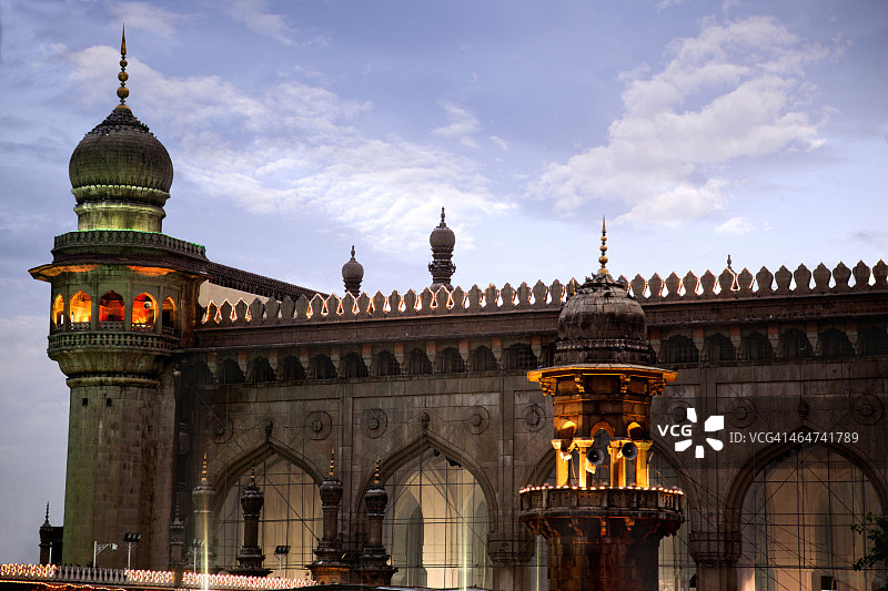 清真寺的正面，麦加清真寺，查米纳尔，海得拉巴，安得拉邦，印度图片素材