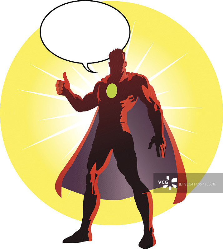 超级英雄竖起大拇指的手势和说话泡泡图片素材