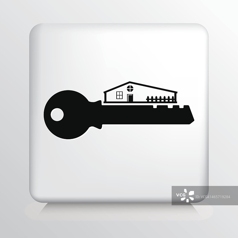 黑色钥匙剪影与房子的方形图标图片素材