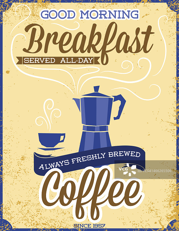复古风格的咖啡早餐餐厅或餐厅海报图片素材