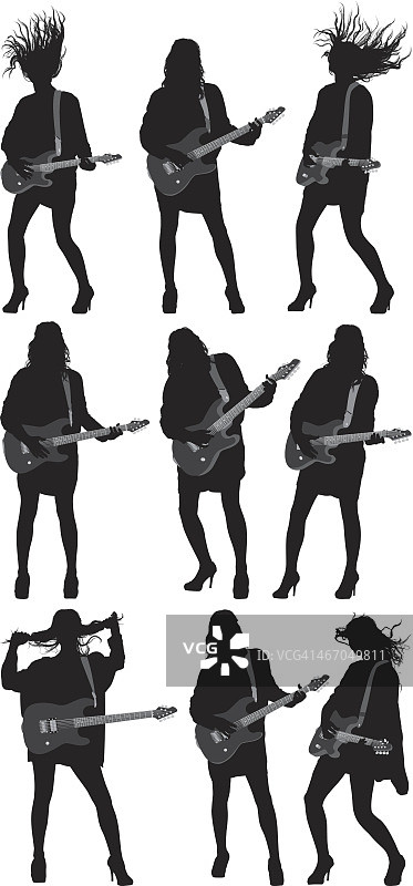 一个女吉他手的剪影图片素材