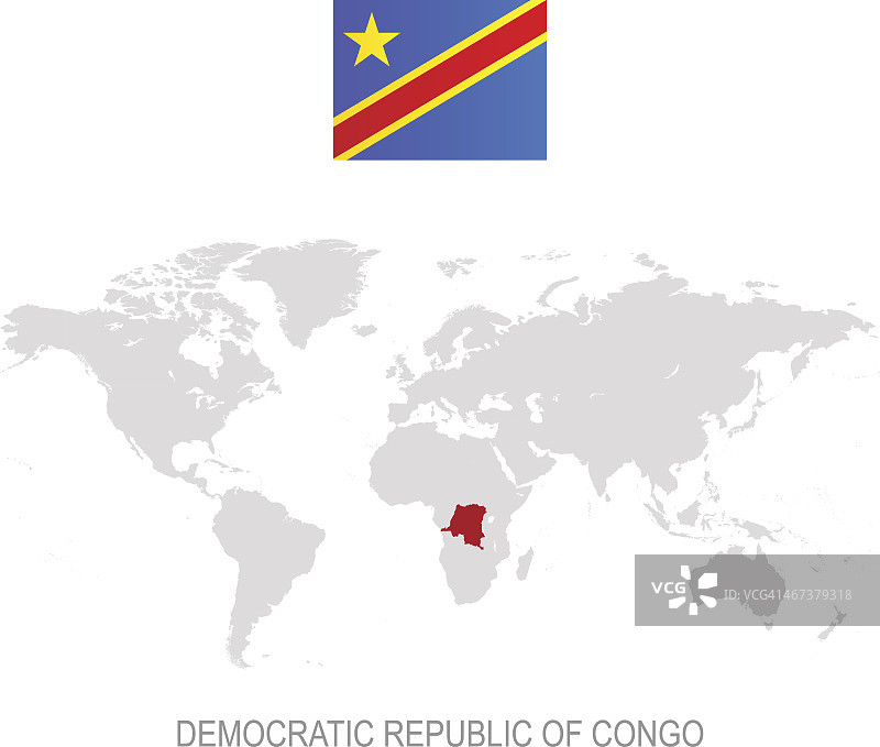 刚果民主共和国国旗和世界地图上的名称图片素材