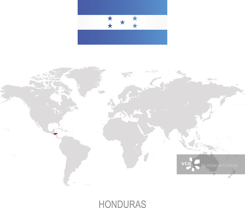 洪都拉斯国旗和世界地图上的名称图片素材