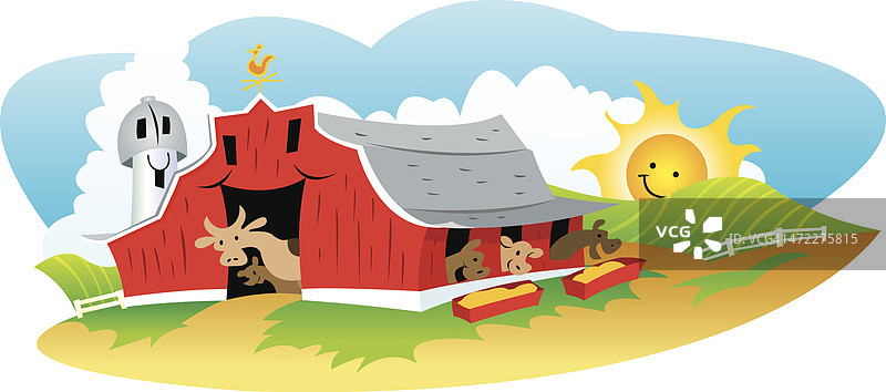 农场-动物和谷仓与阳光图片素材