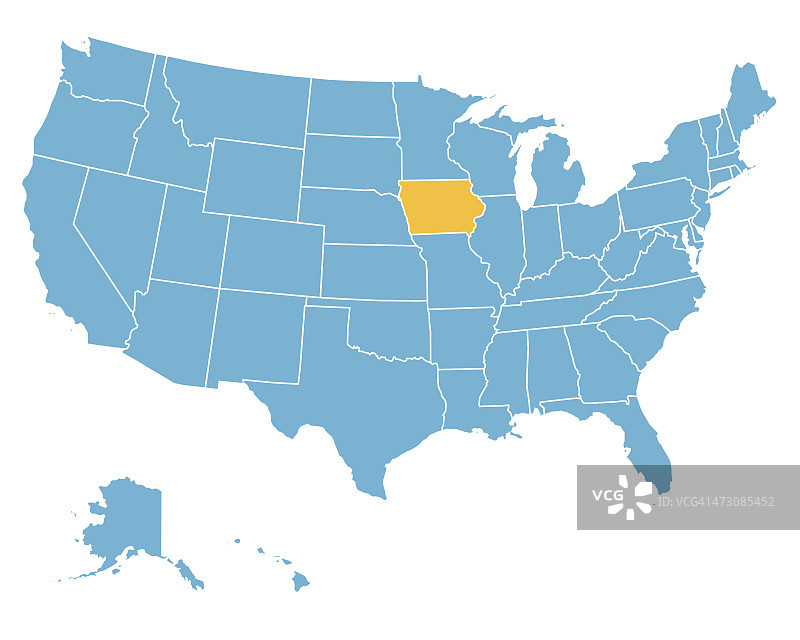 美国地图高亮爱荷华州-矢量图片素材