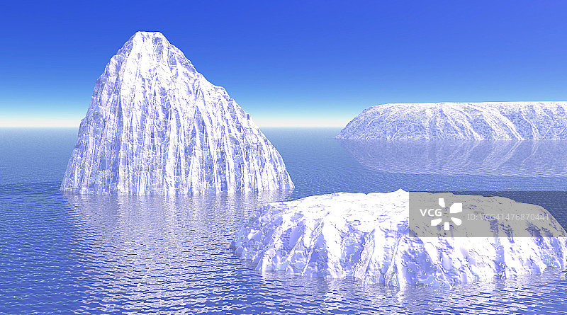 白天有三座冰山在海里。图片素材