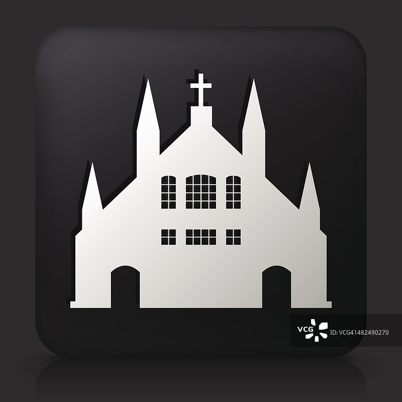 黑色方形按钮与基督教教堂图标图片素材