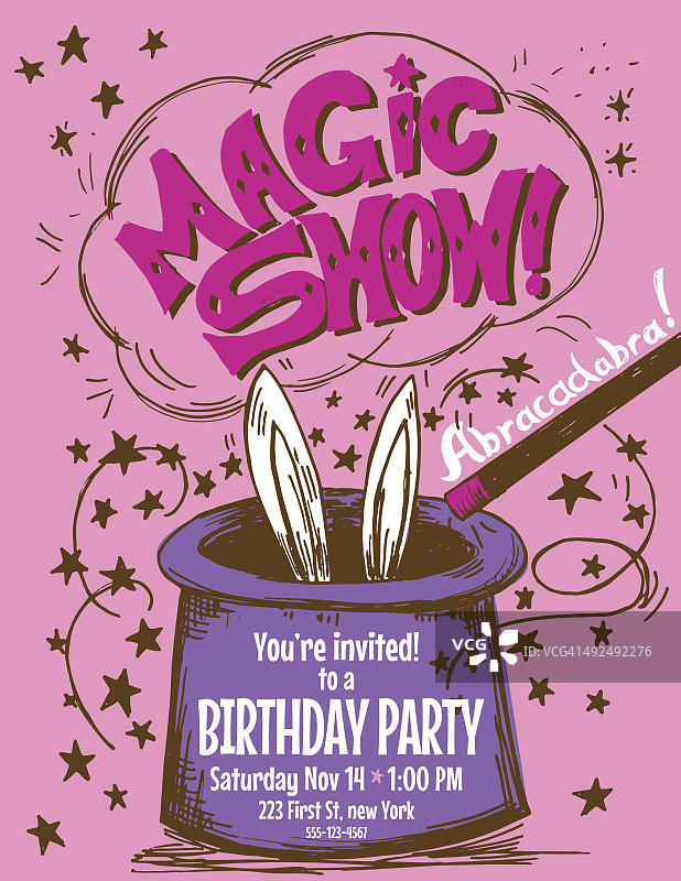 手绘魔术表演生日派对邀请模板图片素材
