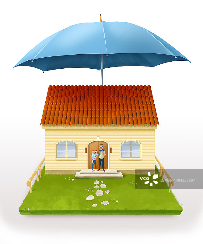 图示的伞上面的房子代表家庭保险图片素材