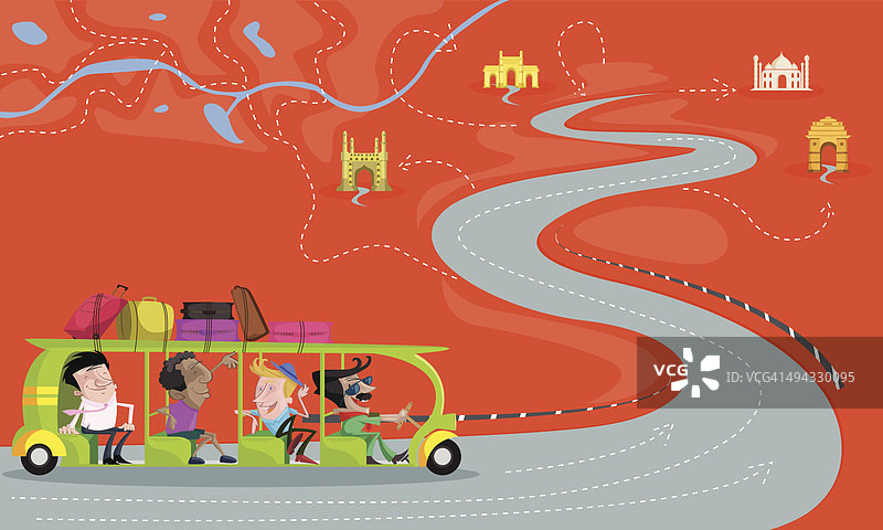 男子乘坐代表印度旅行的巴士旅行的插图图片素材
