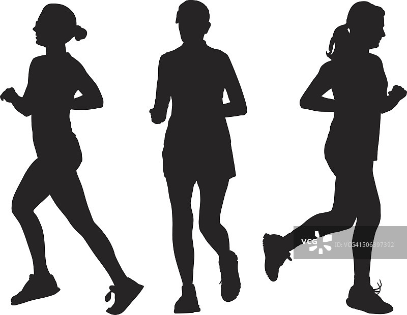 三个女人跑步的剪影图片素材
