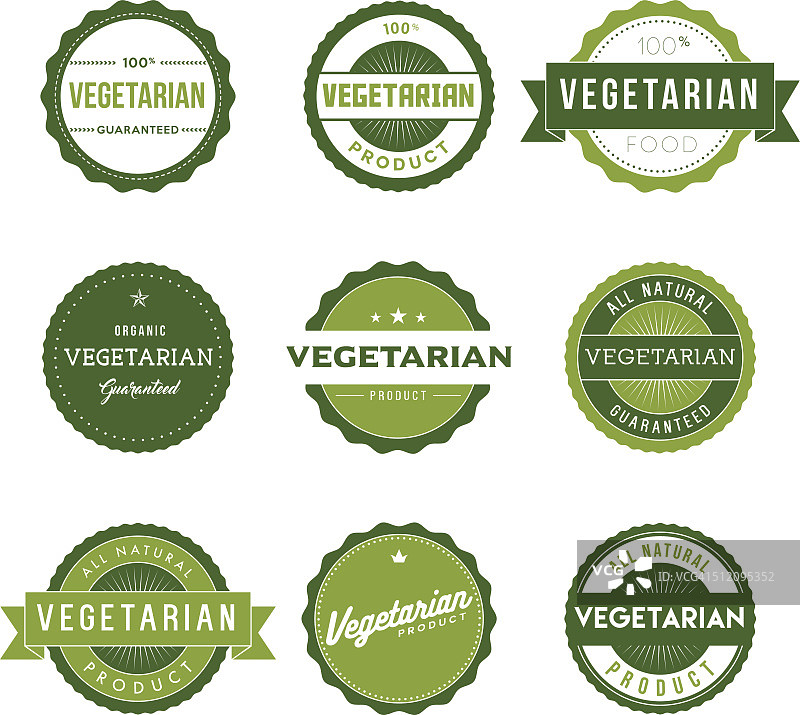 复古素食食品标签图标设置图片素材