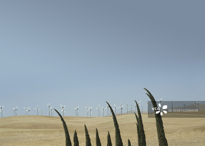 丘陵上的风力发电场图片素材