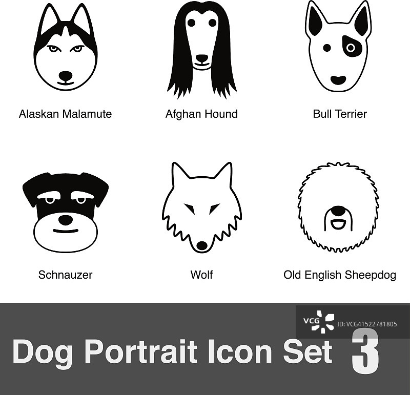 一套可爱的狗脸图标，矢量插图图片素材