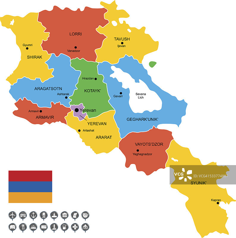详细的亚美尼亚矢量地图图片素材