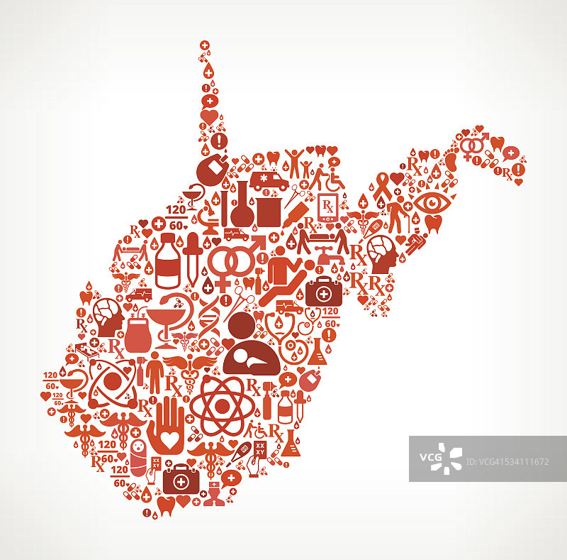 西弗吉尼亚州医疗保健和医疗红色图标模式图片素材
