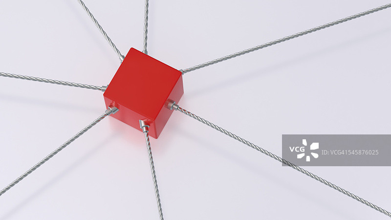红色立方体连接到绳子的3D渲染图片素材