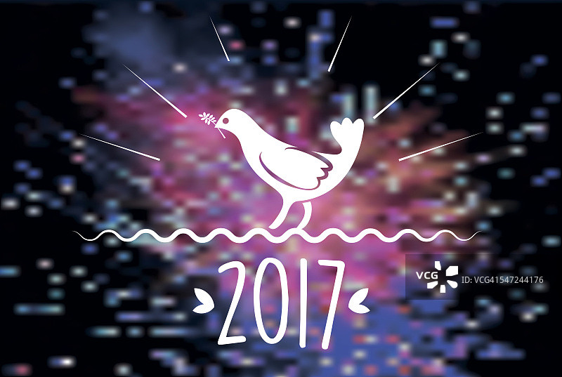 在模糊的背景上，用鸽子作为新年的和平标志图片素材