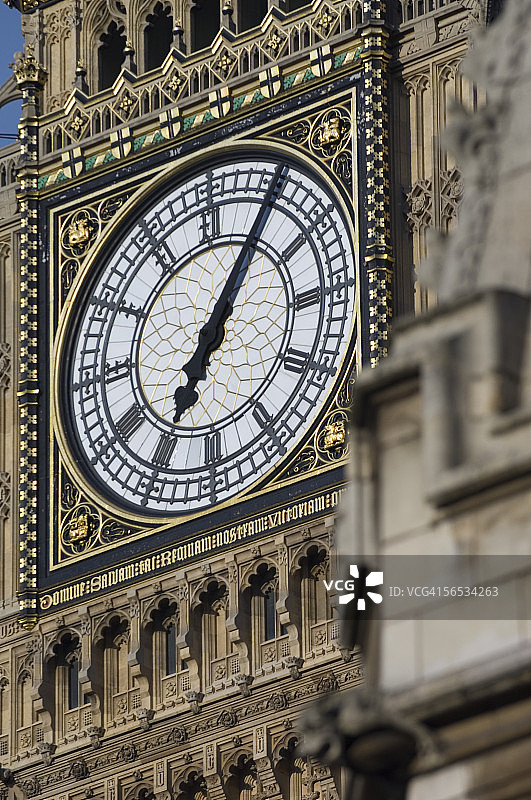 大本钟的钟面特写，威斯敏斯特，伦敦，英格兰，英国，欧洲图片素材