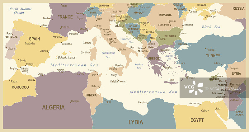 地中海国家的古老地图图片素材