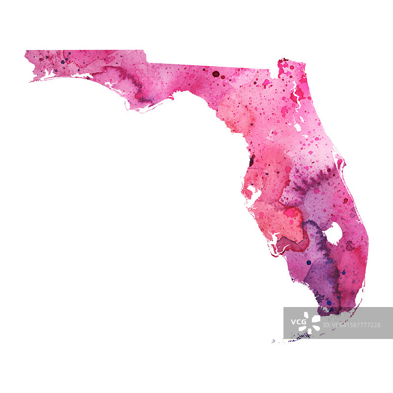 佛罗里达地图与水彩纹理-栅格插图图片素材