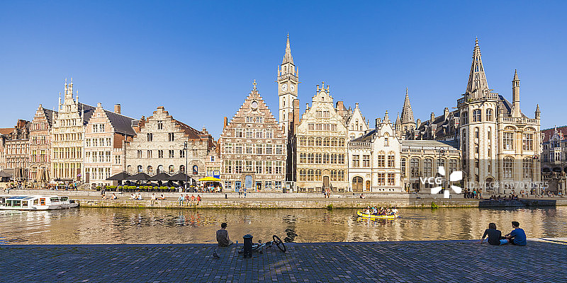 比利时，根特，格拉斯雷老城，莱河的历史建筑图片素材
