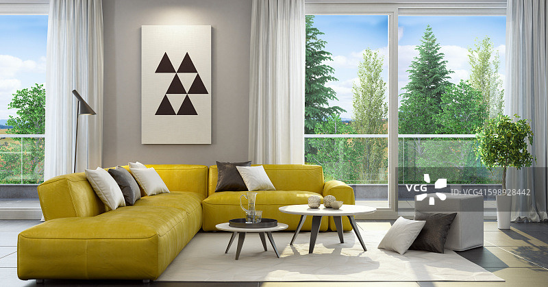 清新现代风格的客厅内饰图片素材