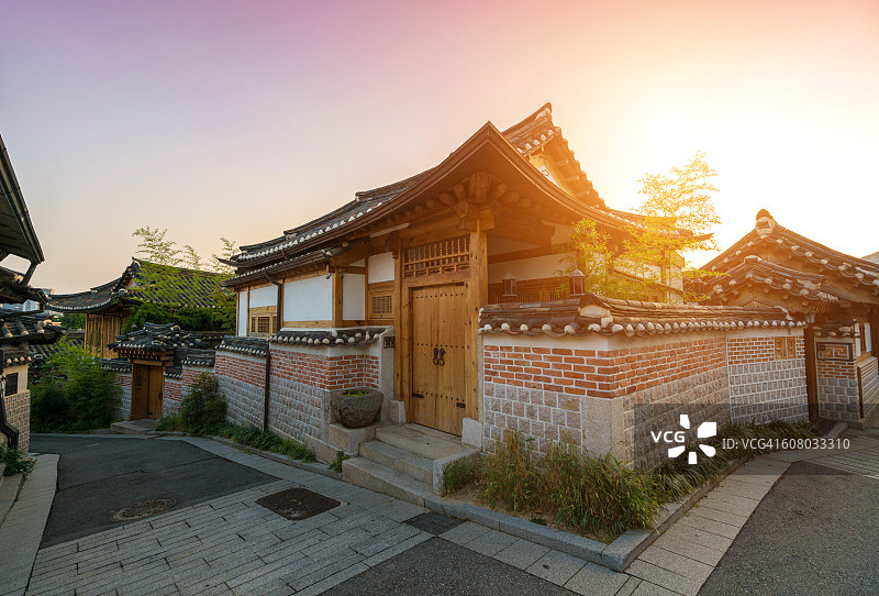 北川韩屋村，韩国首尔的传统韩国风格建筑图片素材