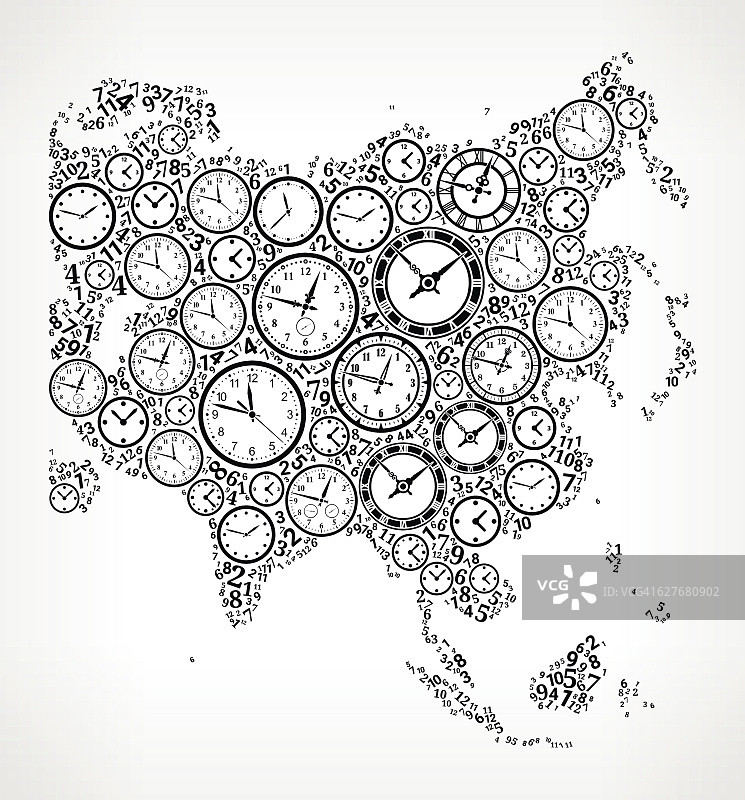 亚洲时间和时钟矢量图标模式图片素材