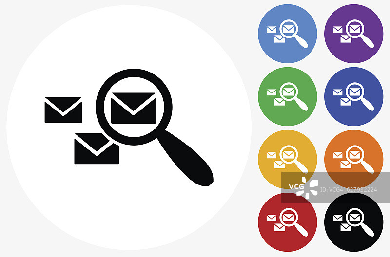 电子邮件搜索图标上的平面颜色圆形按钮图片素材